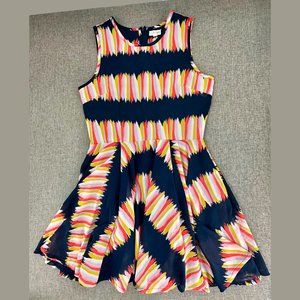 Maison Jules Dress Fit & Flare Medium Pleated Sleeveless Round Neck Lined Navy B